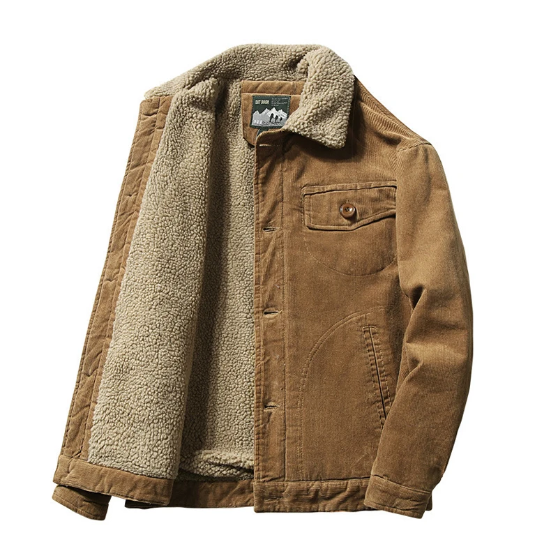 Winter Corduroy Coat for Men with Polar Fleece Lining and Collar Classic and Stylish Turn Down Collar Jacket