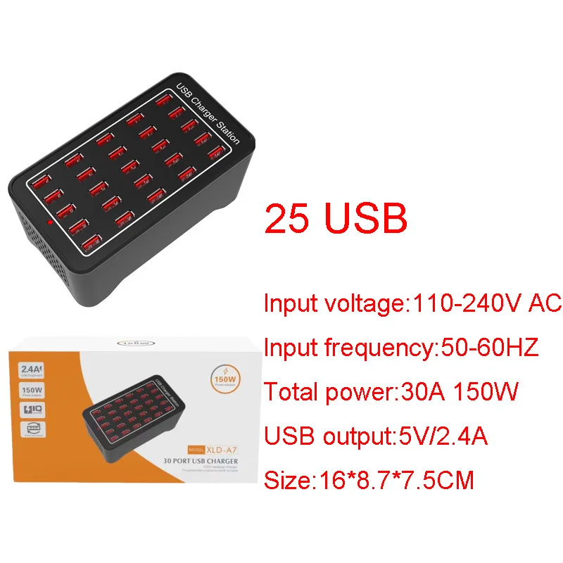30 Ports 150W  USB Charging Station Multiple USB Charging Hub Desktop Rapid Fast Charger for Mobile Phone Tablet