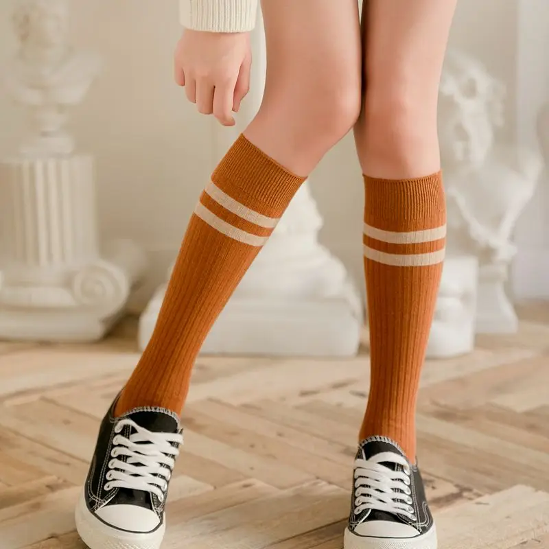 High Quality Ins Fashion Women Knee High Socks Girls Stripe White Uniform School Socks for Girls