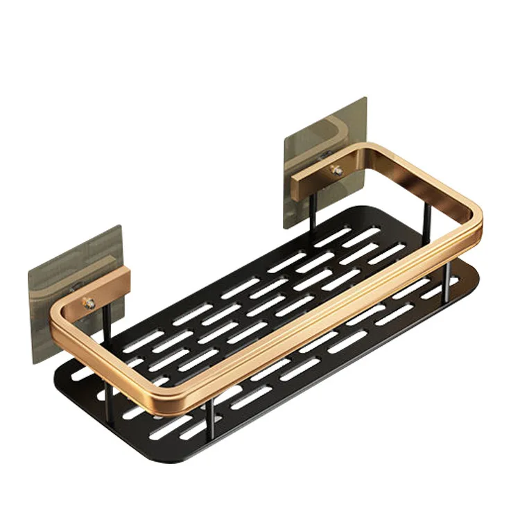 Easy Use Rectangular Black Gold No Punch Shelf Storage Racks