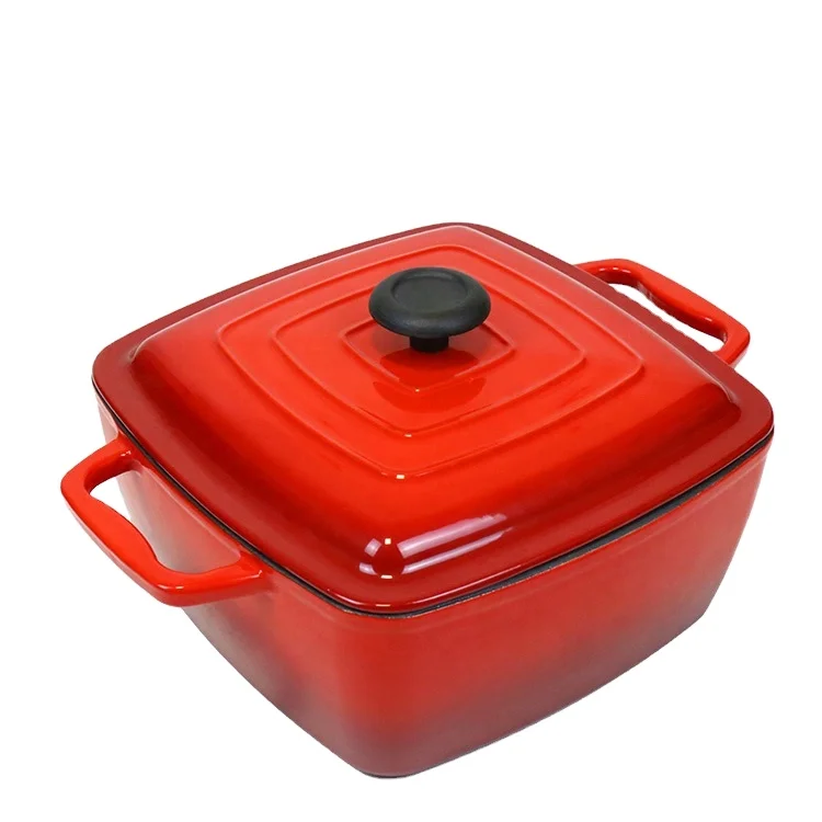 Wholesale Kitchen Cooking Pot 25CM Cast Iron Cookware; Square Enamel Dutch Oven; Red Casserole Cocotte