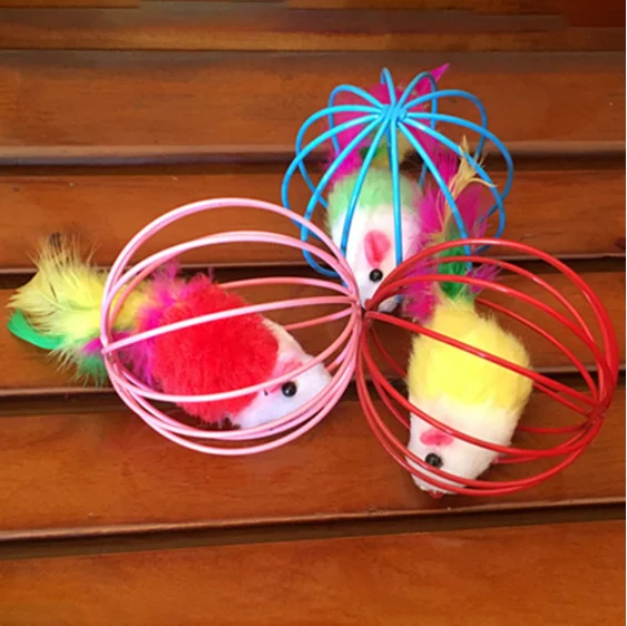 Funny Cute Color Random Funny Pet Kitten Cat Playing Mouse Rat Mice Ball Cage Toys YH-460543