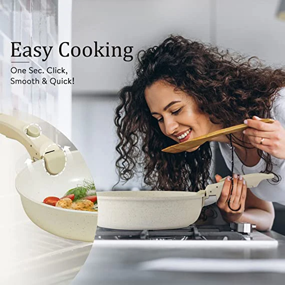 11-Piece Nonstick Cookware Set, Granite Nonstick Pots and Pans Set with Removable Handle