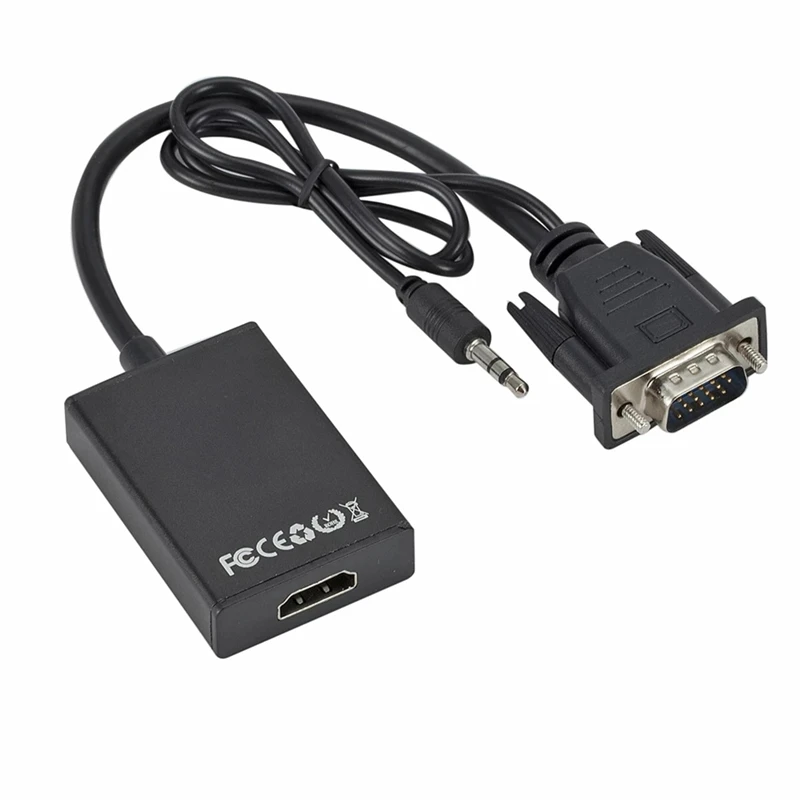 KUYiA 1080P VGA Male to HDMI Female Video Converter Adapter Cable for PC DVD HDTV with Audio Cable