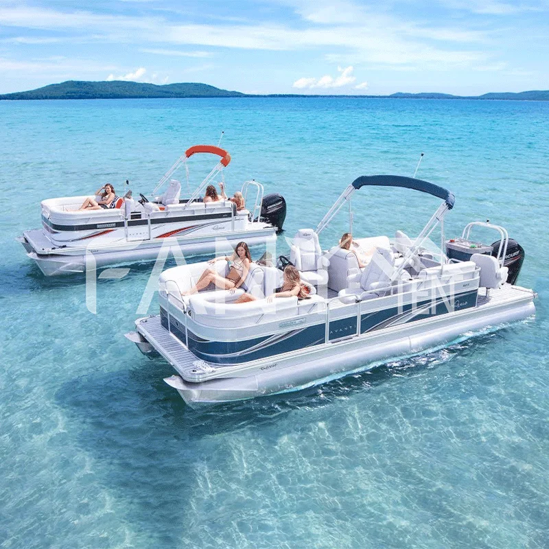 China Small Cheap Luxury Floating Aluminium Pontoons Bimini Top Prefabricated Boats 17ft Party Pontoon Wholesale for Sale