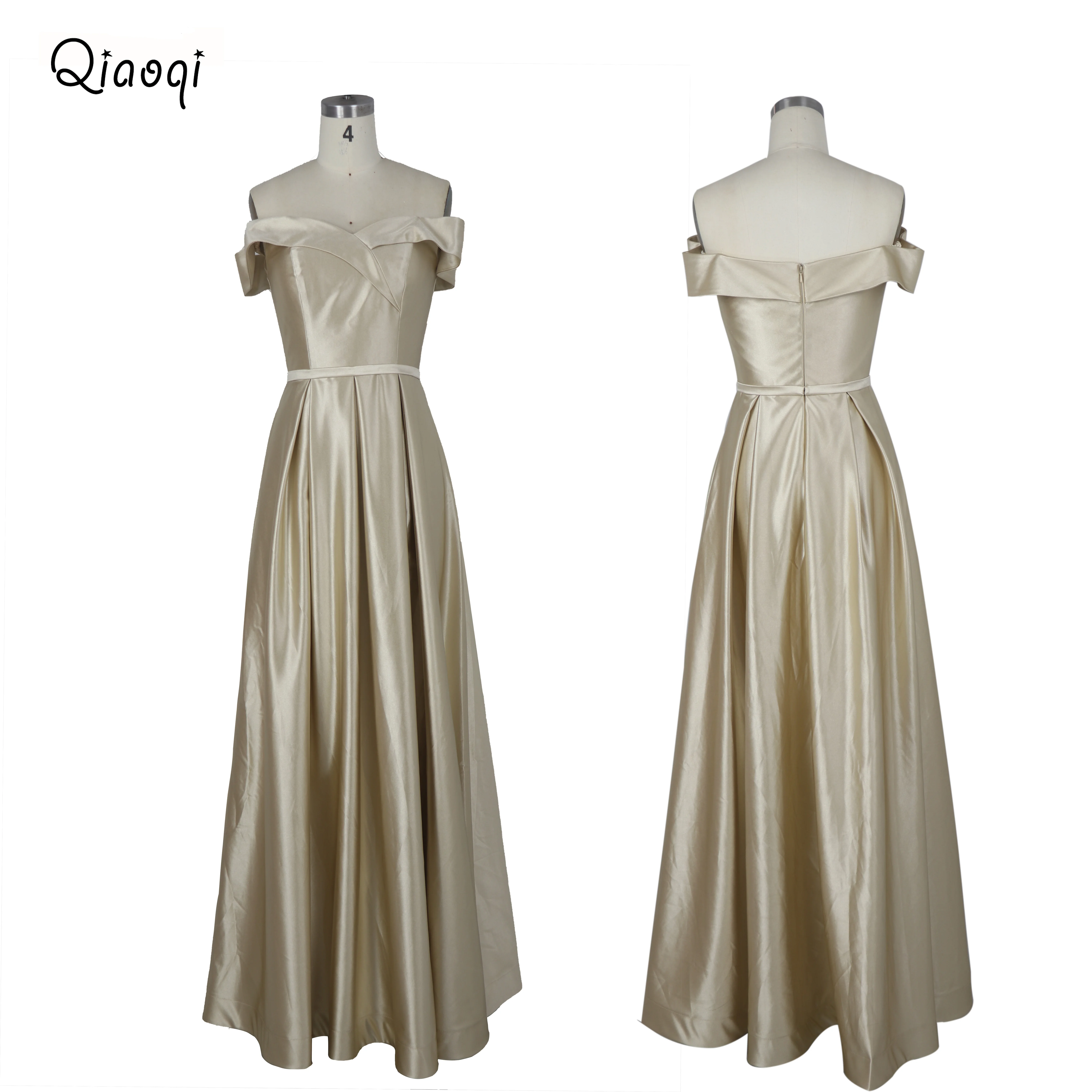  Атласное платье цвета шампанского с открытыми плечами для выпускного вечера Длинные платья подружки невесты без бретелек сарафан