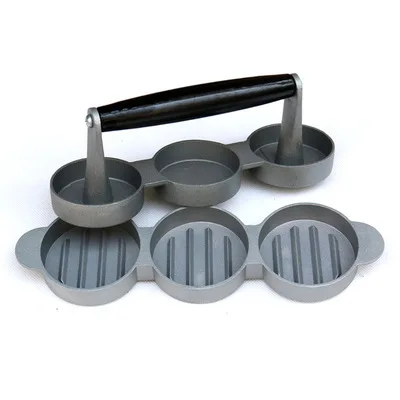 3 Holes Triple Round Shape Hamburger Press Mold Aluminum Alloy Hamburger Meat Beef Grill Burger Press Patty Maker
