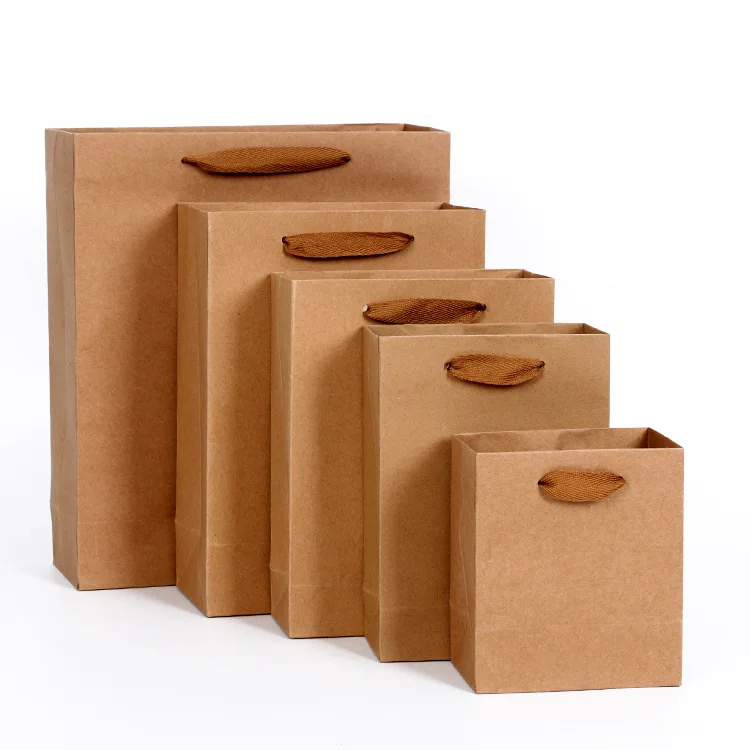 Wholesale Reusable Kraft Paper Gift Eco Friendly Shopping Bag with Ribbon Handle Custom Printed bag with logo