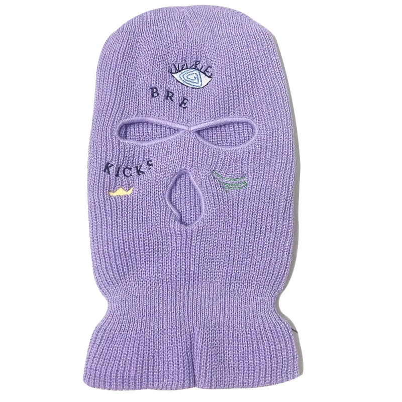 Wholesale Design Knitted 3 Hole Full Cover Face Skimask Mask with Embroidery Logo Winter Hat Ski Mask Custom