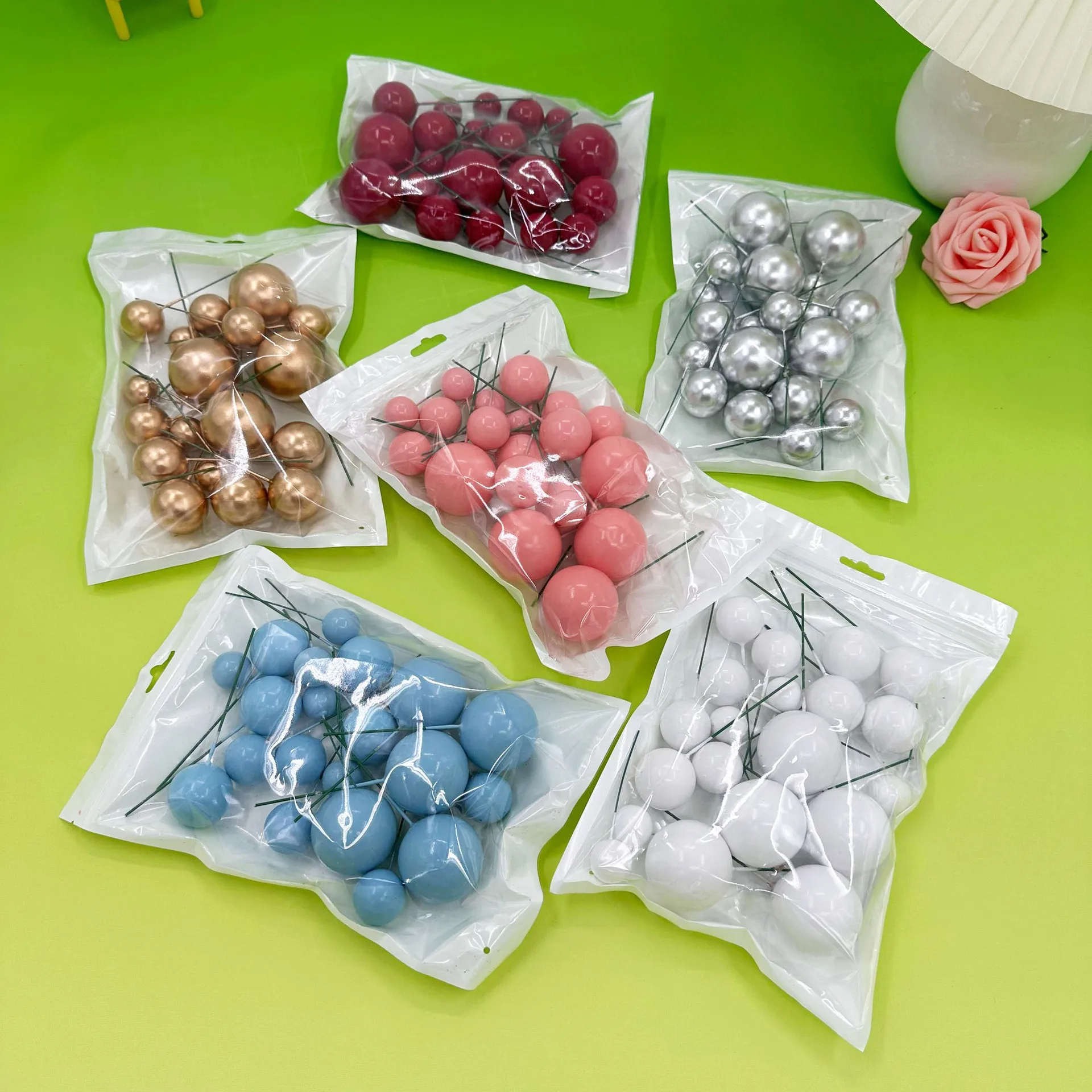 Wholesale foam ball 3cm Gold Silver Balls Cake Topper Happy Birthday Cake Toppers Wedding Party Baby Decoration Supplies plugin