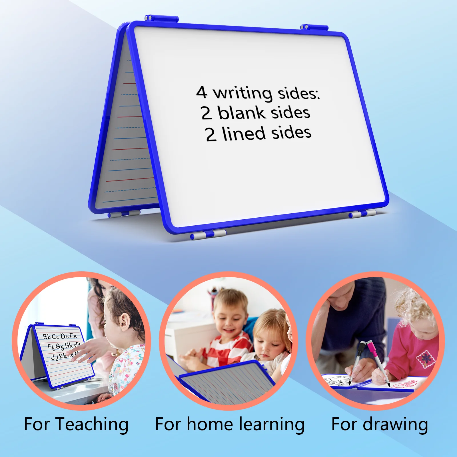 Good Quality Eco-Friendly White Board 4 Writing Sides Foldable Dry Erase Magnetic Desktop Whiteboard with Stand for Kids
