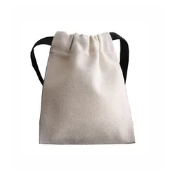 Custom Small Cotton Canvas Drawstring Jewellery Pouch Bag With Logo Print