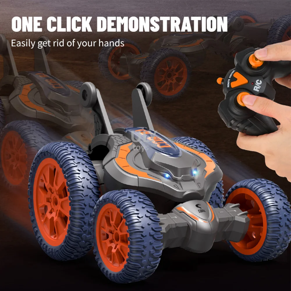 Remote Control stunt car double-sided blossom stunt  rotary spray tumbling cool rotating LED light wordfolding rolling car