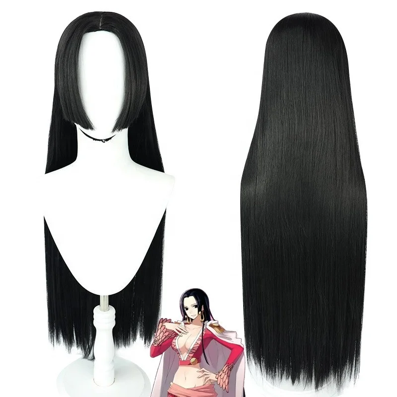Wholesale Boa Hancock Wig 90cm Long Black Straight Synthetic Anime Heat Resistant One Piece Cosplay Wig Without Bangs