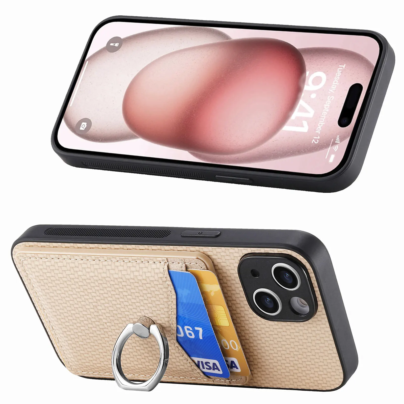 Carbon Fiber Phone Case with Card Holder Mobile Protection Sleeve Stylish Smartphone Cover Protective Shell