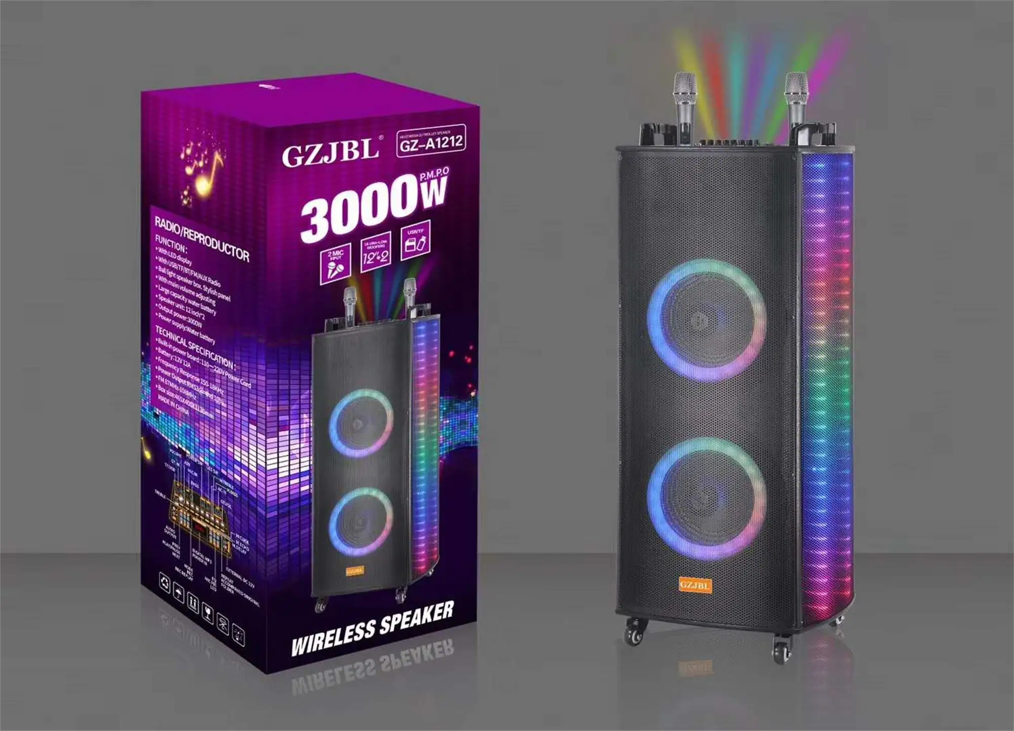 Chinese factory low price karaoke portable speaker for outdoors with dj lights