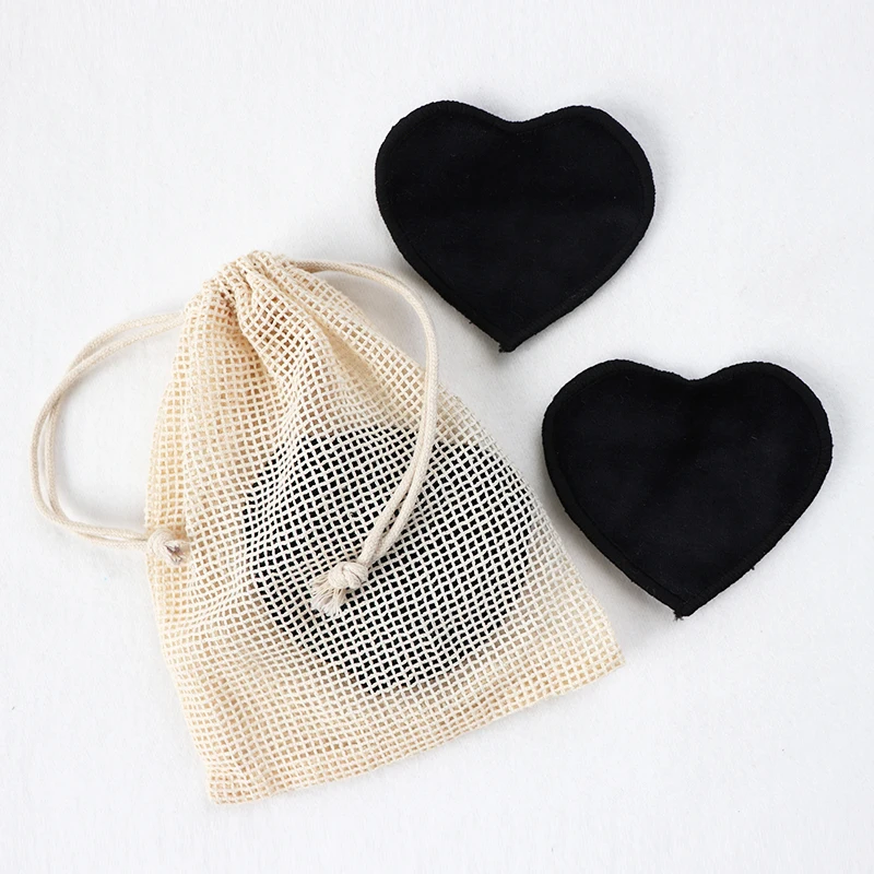 Высококачественные моющиеся экологически чистые ватные прокладки в форме сердца из бамбукового угля для макияжа