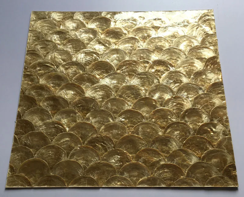 Handmade Hotel Decoration Golden White Color Capiz Shell Mosaic Tile For Bathroom And Kitchen Wall Backsplash