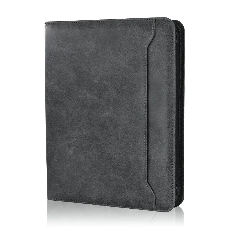 Professional Leather File Organizer Metal Ring Binder Business File Holder Zipper Organizer Notebook Portfolio Holder