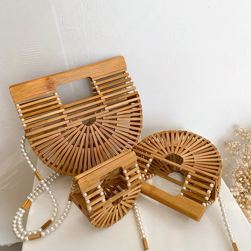 New fashion Women girls Bamboo bag girls cross body beading Handbag Pearl Bags weaving handbag