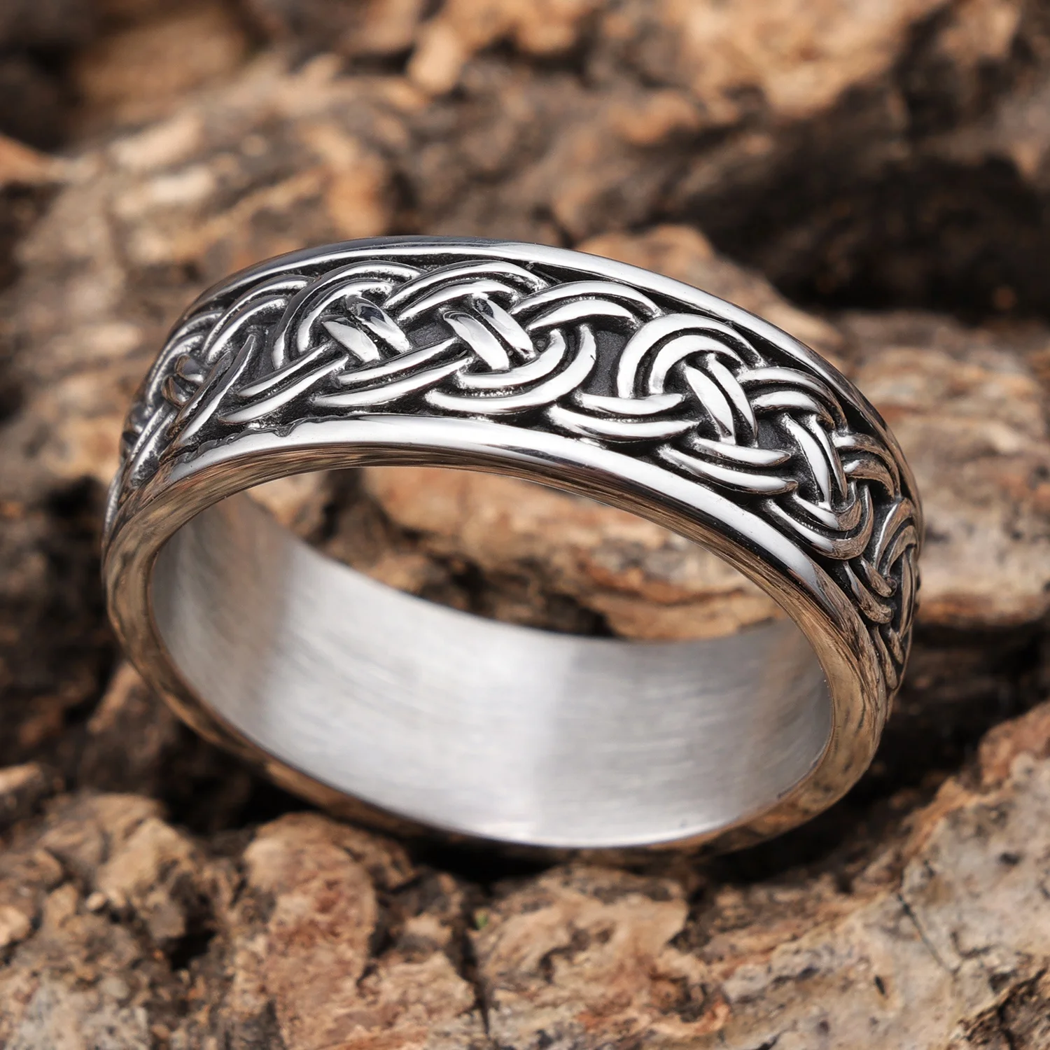 Ready to ship wholesale vikings vintage silver stainless steel irish wedding celtic knot band rings for men women size 7-13