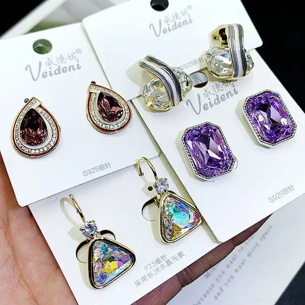 Aug jewelry mixed batch wholesale Korean simple crystal S925 sterling silver needle earrings bulk wild temperament earrings