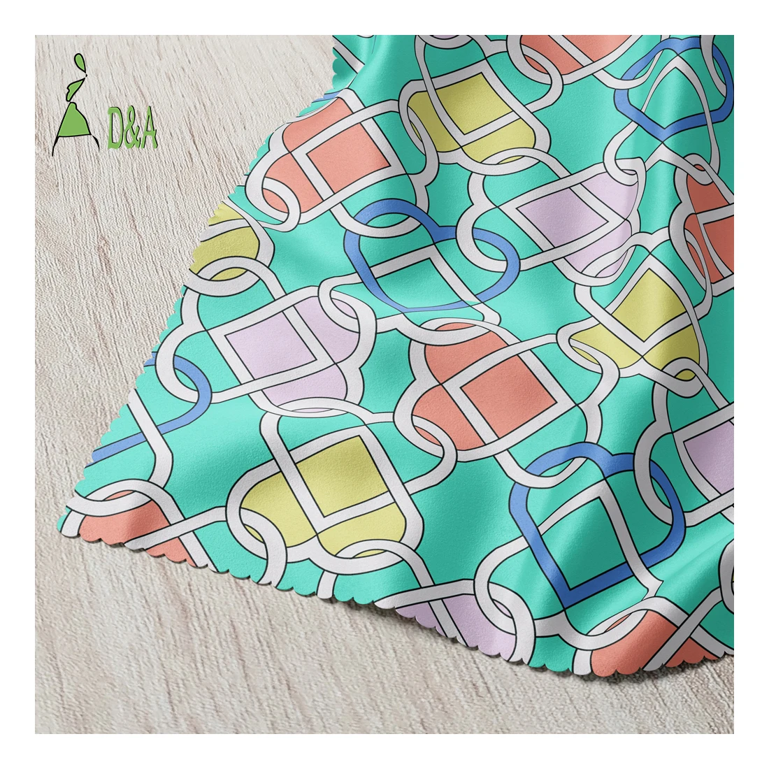 Soft Blue Love Link Pattern Printed Silk Fabric With Lurex 100 Pure Silk Fabric For Dresses