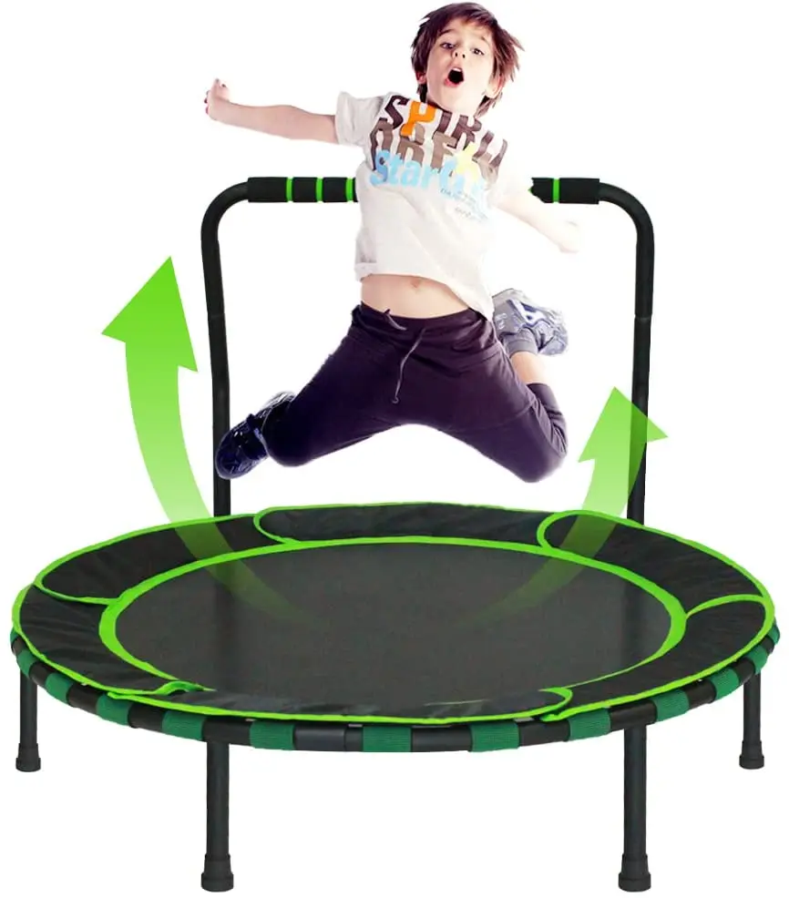 Kids Trampoline with Foldable Bungee Rebounder Adjustable Handrail and Safety Padded Cover for Indoor and Outdoor