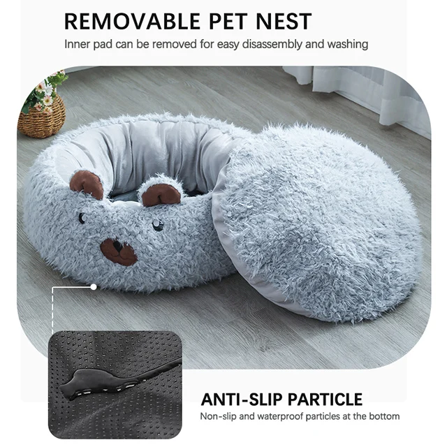 Alpaca Cartoon Bear Round Pet Dog Bed Custom Cat Bed House Bed For Dog Cute Pet Nest Kennel Soft Sleep Dog Matress Pet Supplies
