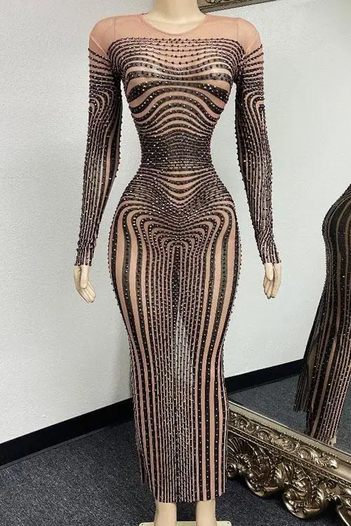 Stripe pattern long Sequin mesh evening dresses party ladies sexy club dresses fashion summer african dresses