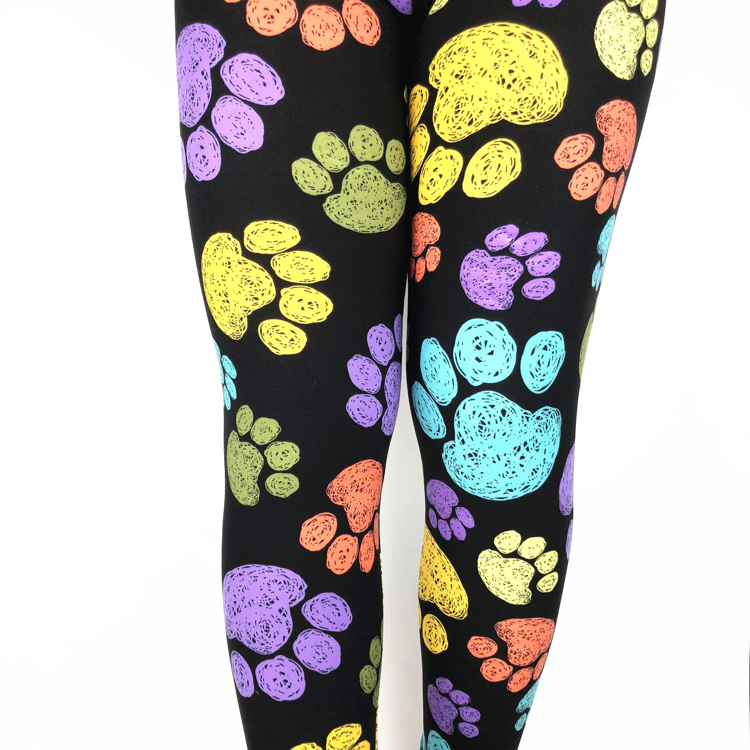 Make Your Own Brand 92 Polyester 8 Spandex Milk Silk Soft Brushed Fashion Women Dog Paw Printing Kids Leggings