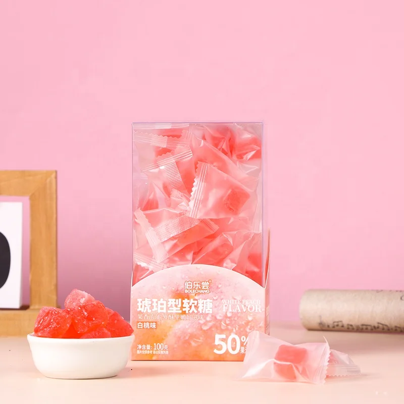 Bulk custom wholesale  sour and sweet boxed fruit flavored gummies with 50% juice content, rubber candy snack gummy candy