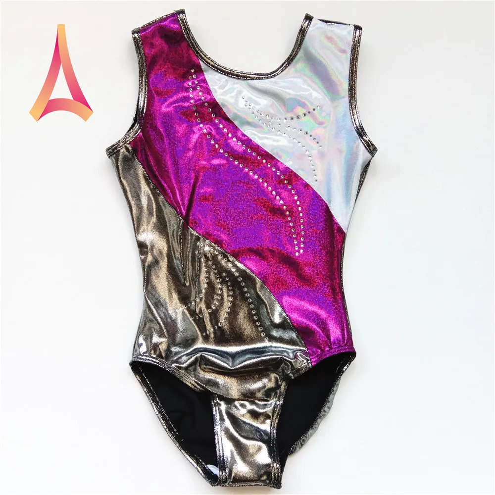 Classic Scoop Leotards for Girls Gymnastics Shiny Colorful  Applique Rhythmic Gymnastics Leotards Professional Supplier