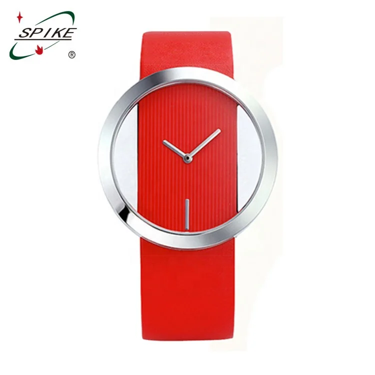 Leather Band Quartz Lady Watch Transparent case leather watch one piece watch band