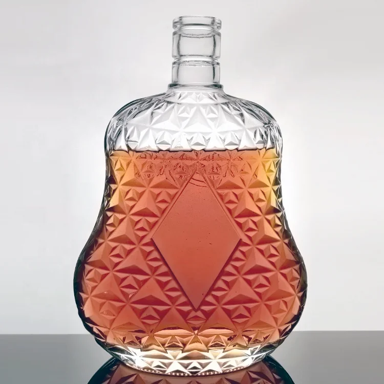 glass stopper flower shape elegant delicate spirit water glass bottle, large liquor bottles, crown cap 1.5 liter glass bottle