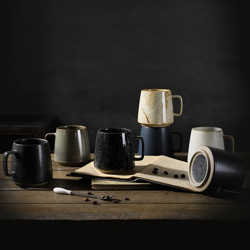 Japanese Retro Household Creative Water Cereal Couple Nordic Style Vintage Custom Logo Ceramic Mugs Coffee Tea Cups