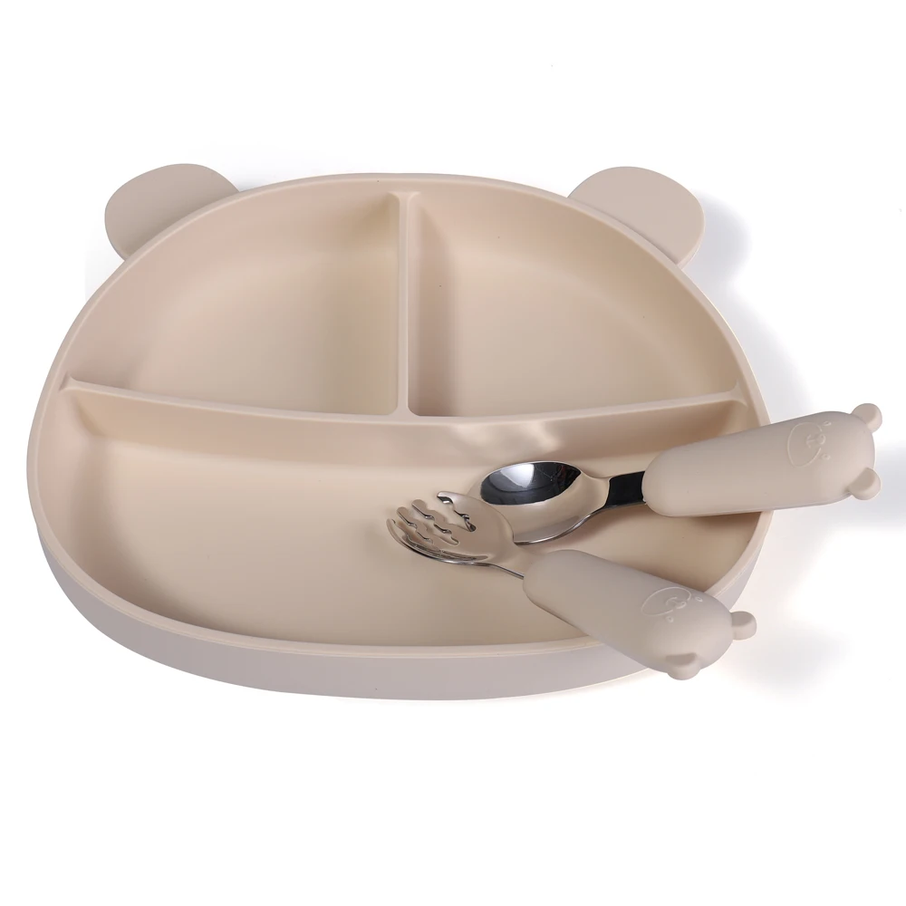 New Design Baby Plates Silicone Kids Christmas Snack Soup Square Dinner Plates Feeding Set With Suction