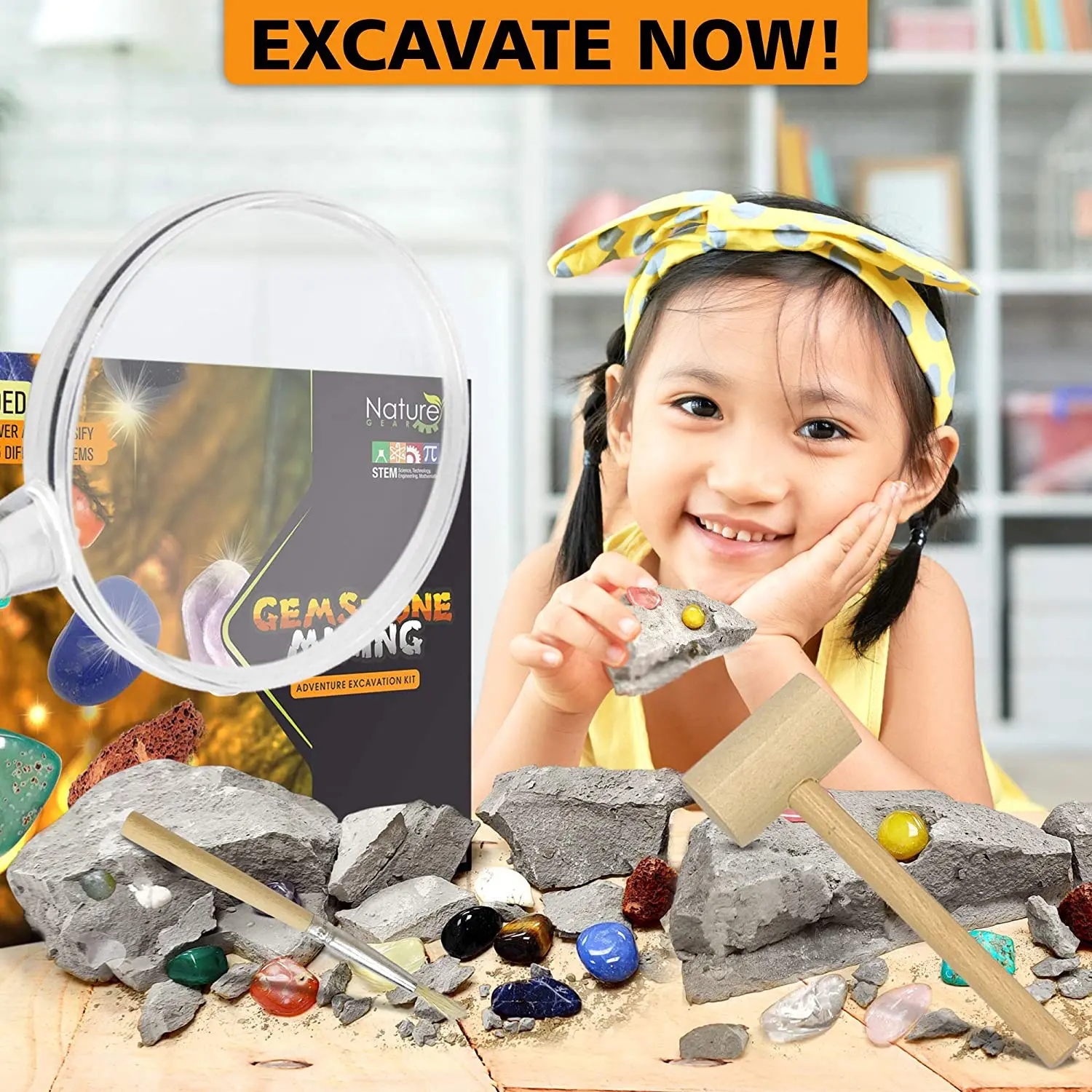 Real Gemstones Children Archaeological Excavation Dig a Dozen Gem Digging Kit Set Science Toy Mining for Kid Gift Gem Dig Kit