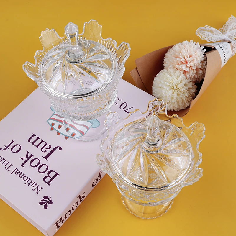 Crystal Glass Candy Dish With Lid Crown Candy Jar Decorative Candy Bowl Crystal Covered Cookie Jar for Home Office Desk