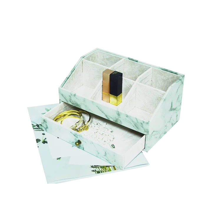 2022 marble pu leather design Makeup Organizer for Vanity Makeup Storage for brush Desk Organizer for Makeup Tools