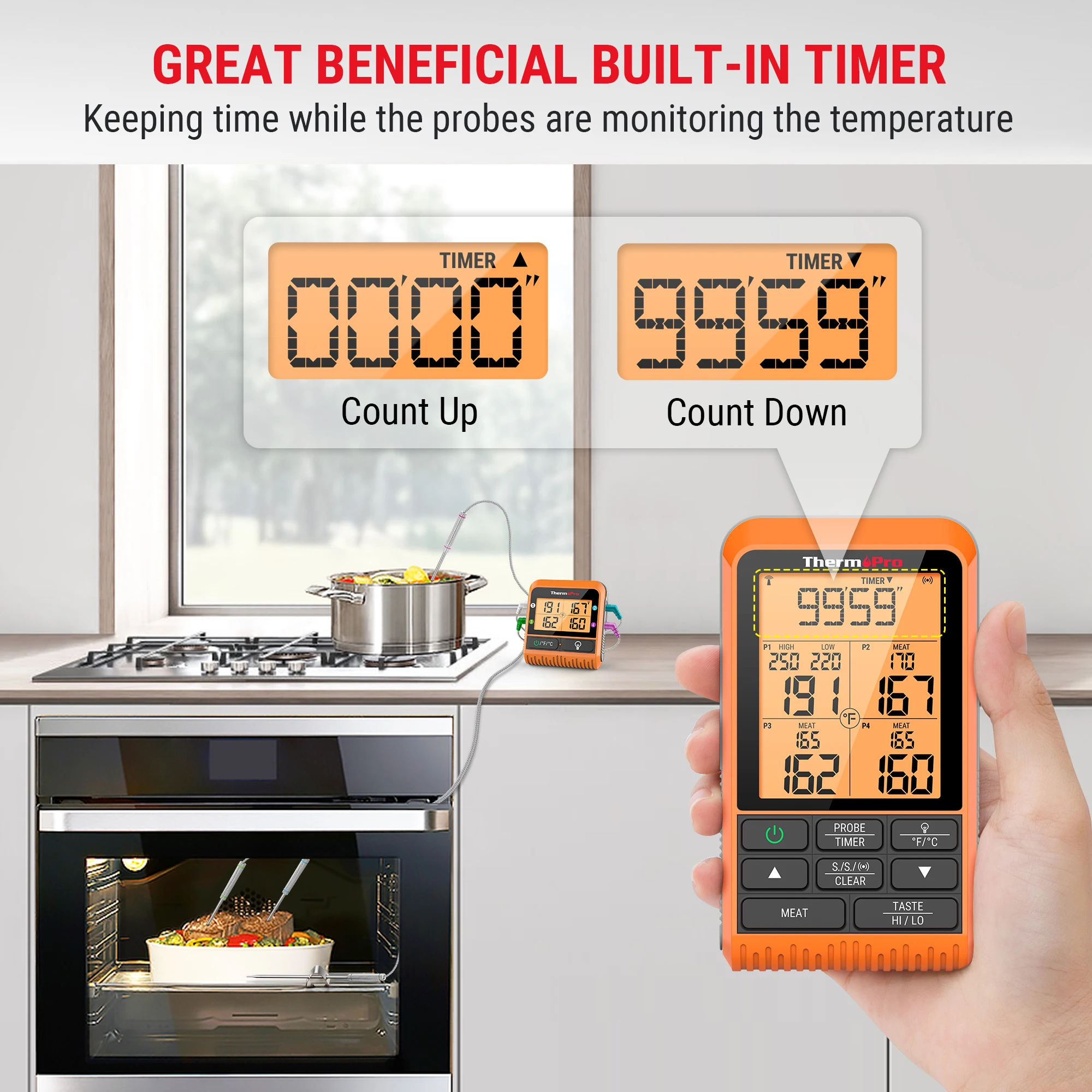ThermoPro TP-29 150M Digital Meat Cooking Wireless Kitchen Thermometer with 4