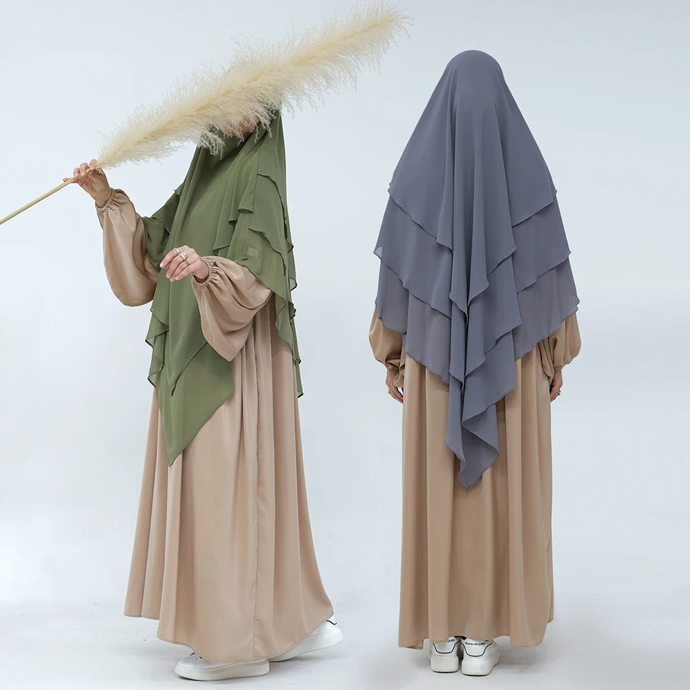 New Arrival Chiffon Khimar 3 layers Overhead Big Scarf Ramadan Eid Islamic Niqab Prayer Abaya Jilbab Khimar