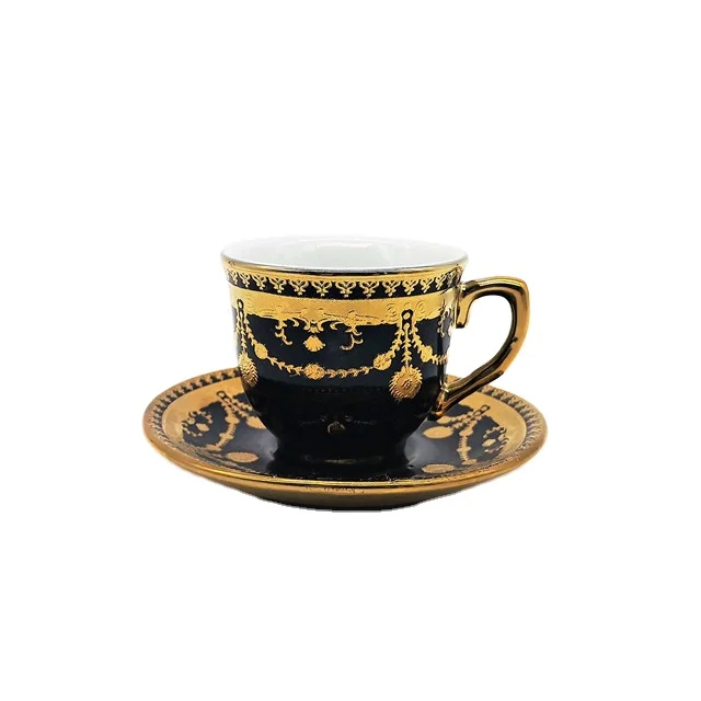 90cc porcelain black glazed tea cup and saucer
