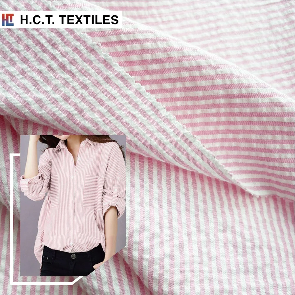 Stretch casual stripe 145g cotton spandex fabric seersucker