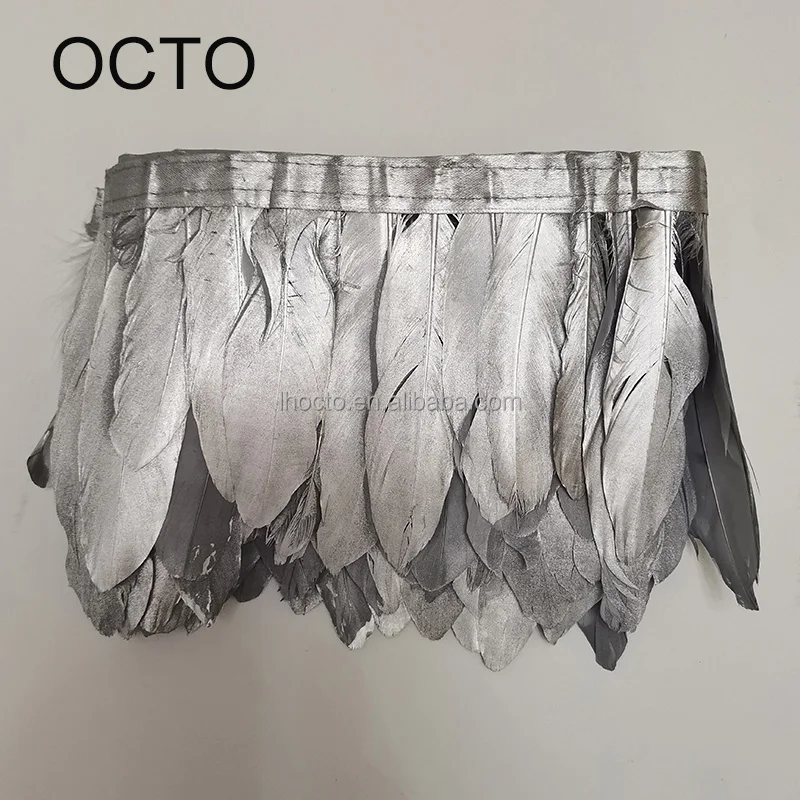 Wholesale DIY Craft 13-18CM Silver Gold Painted Goose Feathers Fashion Decorative Feather Ribbon Trim
