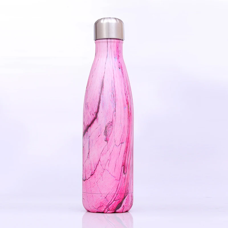 
2020 500ml Insulated Wood Grain Blank Sublimation Stainless Steel Cola shape Drinking Water Bottle 