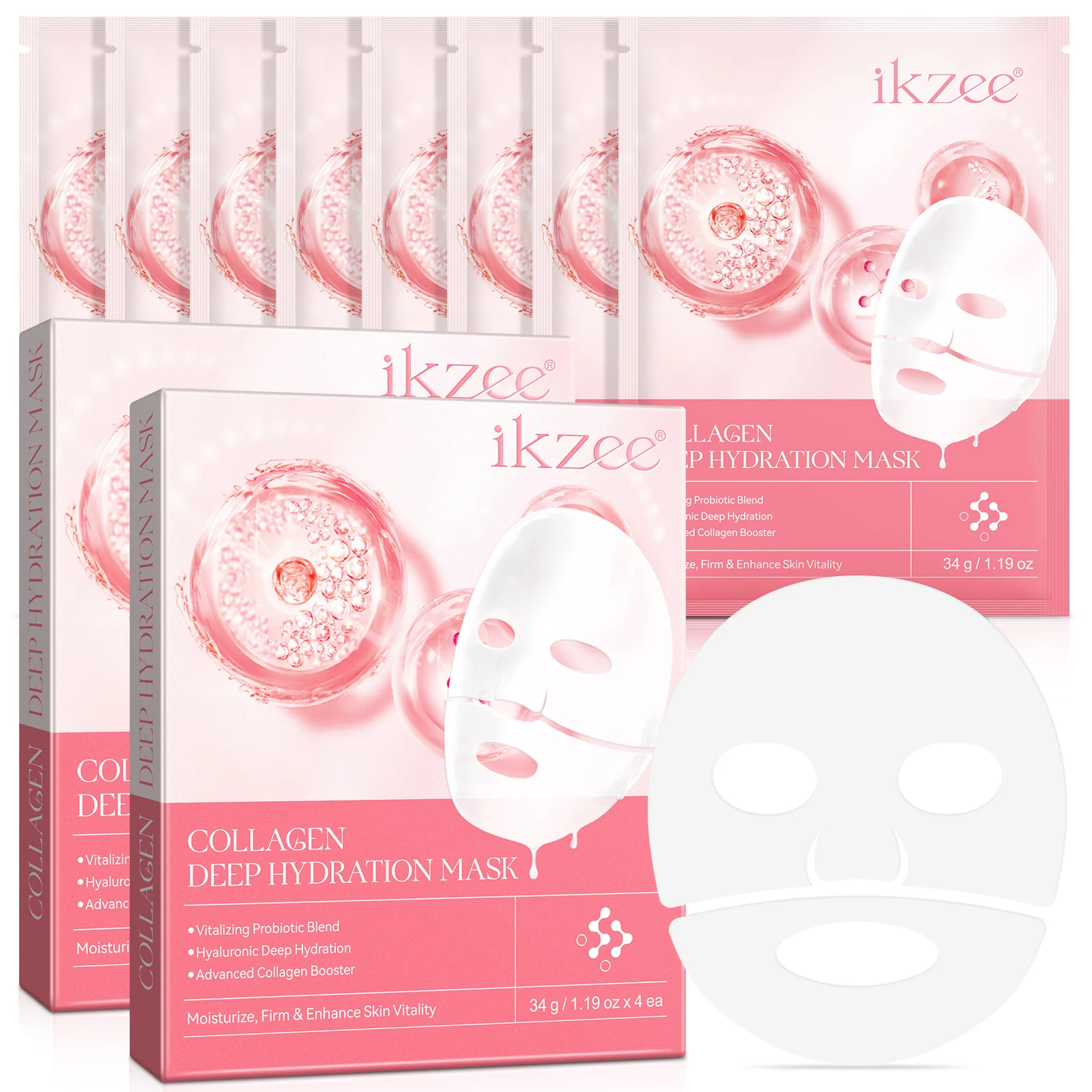 IKZEE anti wrinkle enhance skin vitality 4 pcs hydrate collagen firming facial mask organic deep collagen face mask