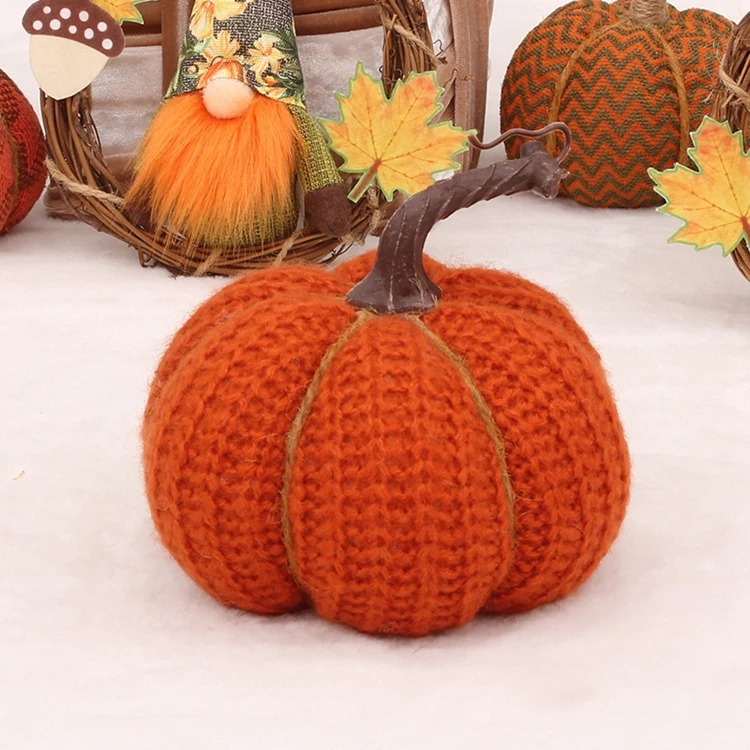 Fabric Pumpkins for Decorating Halloween Thanksgiving Fake Knitted Fabric Pumpkin Desktop Window Decorations H0461
