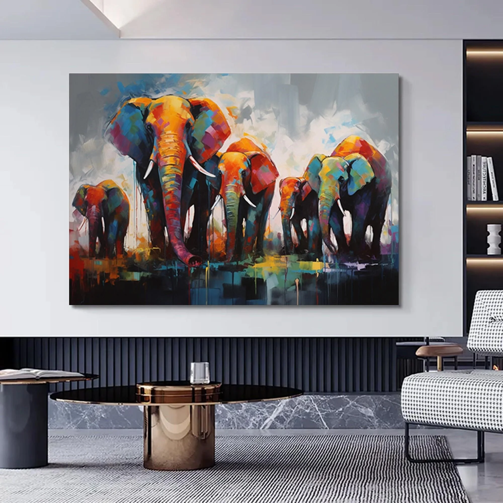 Modern Hand-Painted Oil Painting on Canvas Abstract Elephant Wall Art Stylish Modern Abstract Animal Scenery