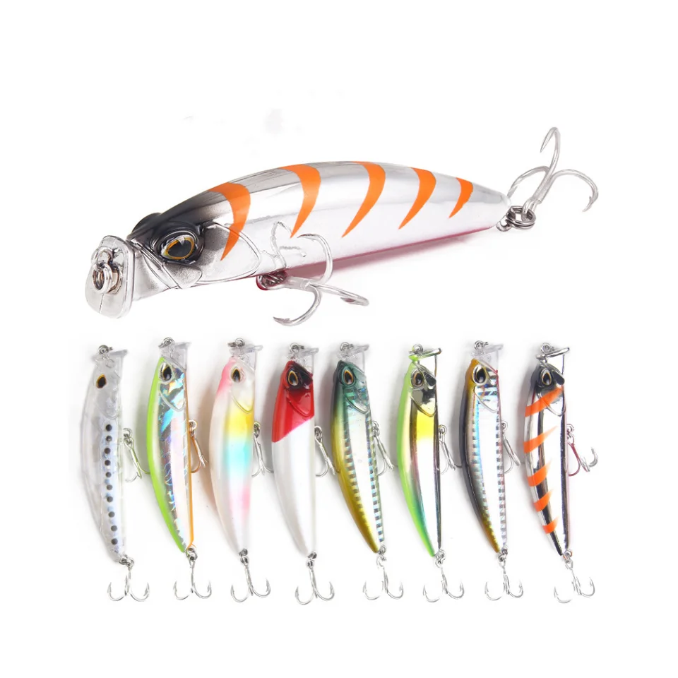 Wholesale 8cm/10g 8 Colors 3D Bionic Eyes Saltwater Minnow Fish Baits with Treble Hooks Sinking Bait Fishing